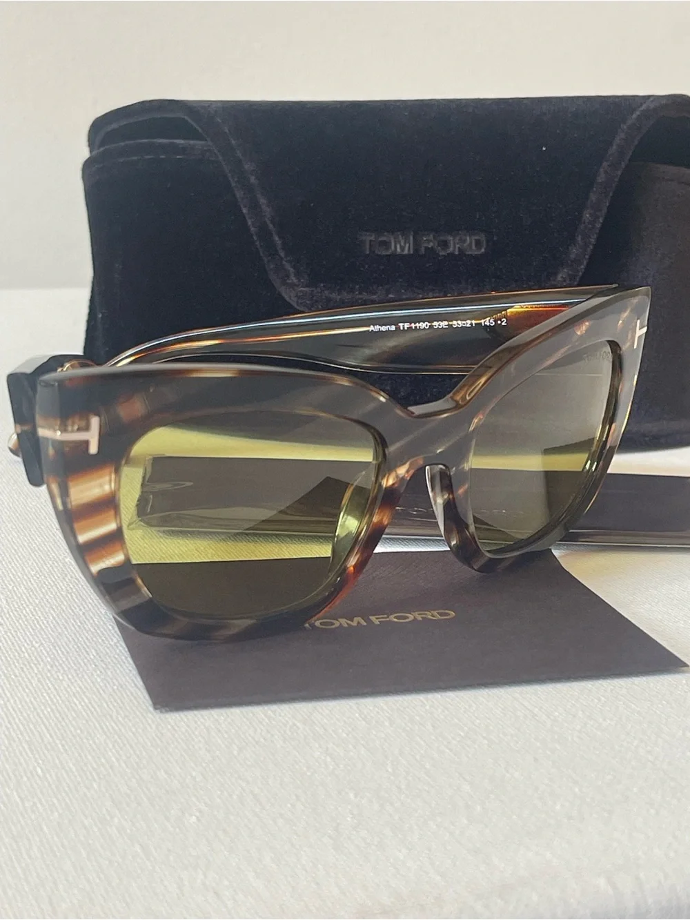 NIB TOM FORD ATHENA TF 1190 53E CAT EYE STRIPED TORTOISESHELL LUXURY SUNGLASSES